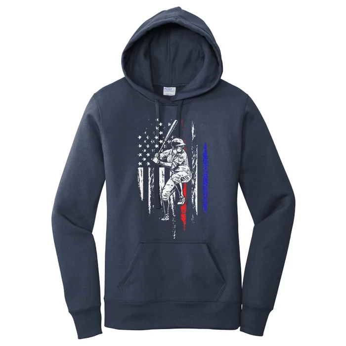 Baseball American Flag Batter Hitting USA 4th Of July Gift Women's Pullover Hoodie