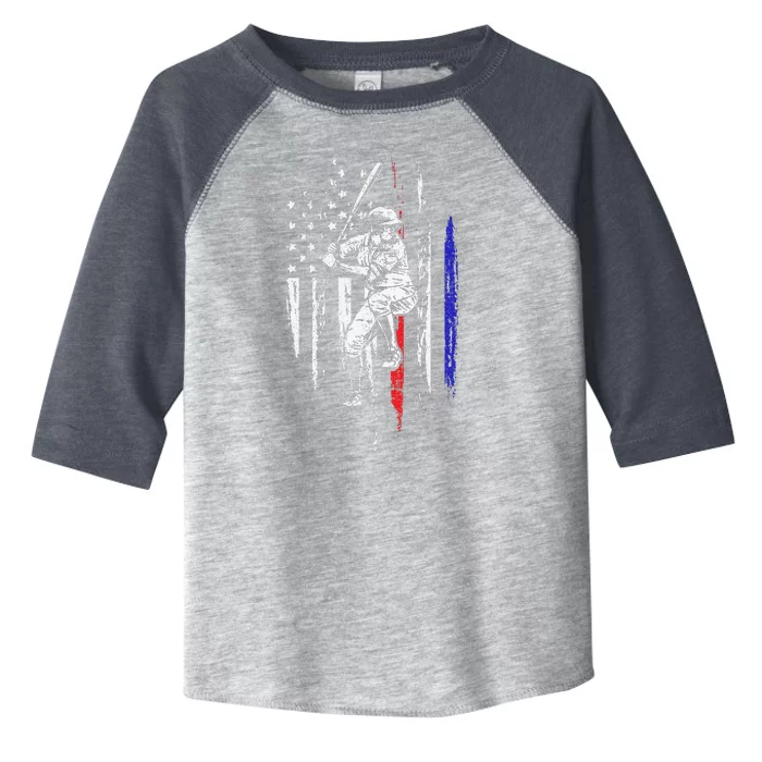 Baseball American Flag Batter Hitting USA 4th Of July Gift Toddler Fine Jersey T-Shirt