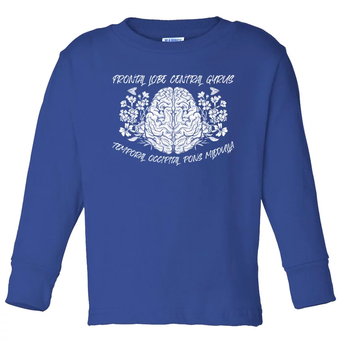 Brain Anatomy Floral Funny Nurse Flowers Nursing School Gift Toddler Long Sleeve Shirt