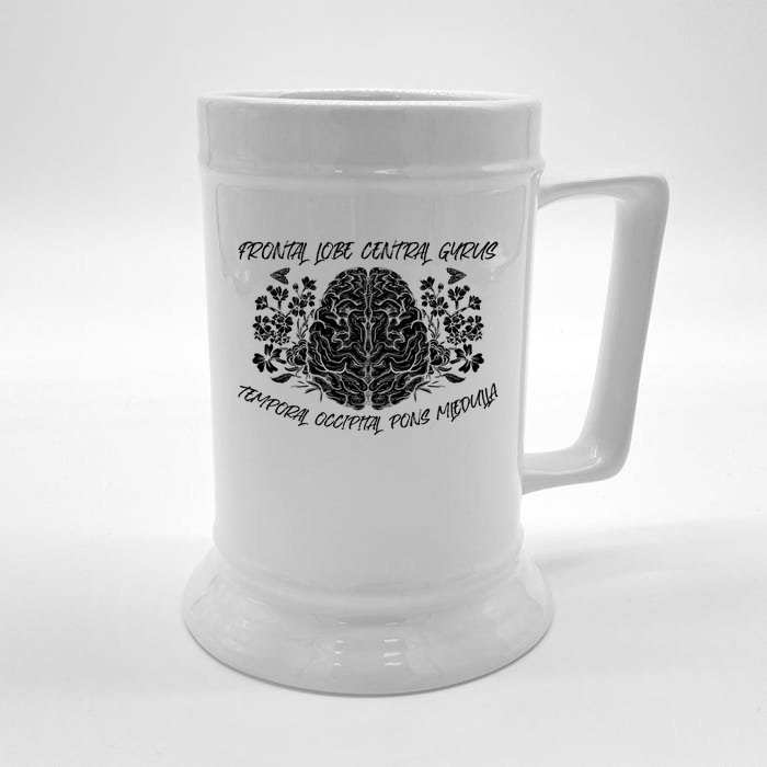 Brain Anatomy Floral Funny Nurse Flowers Nursing School Gift Front & Back Beer Stein