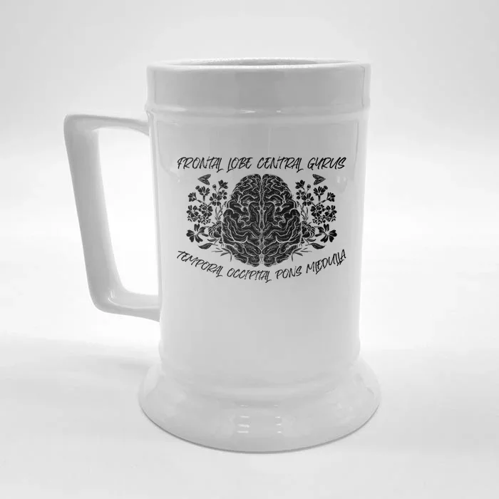 Brain Anatomy Floral Funny Nurse Flowers Nursing School Gift Front & Back Beer Stein