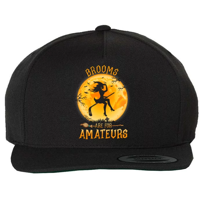 Brooms Are For Amateurs Witch Riding Hockey Stick Halloween Wool Snapback Cap