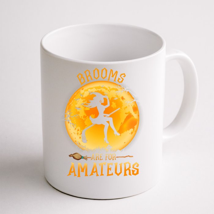 Brooms Are For Amateurs Witch Riding Hockey Stick Halloween Front & Back Coffee Mug