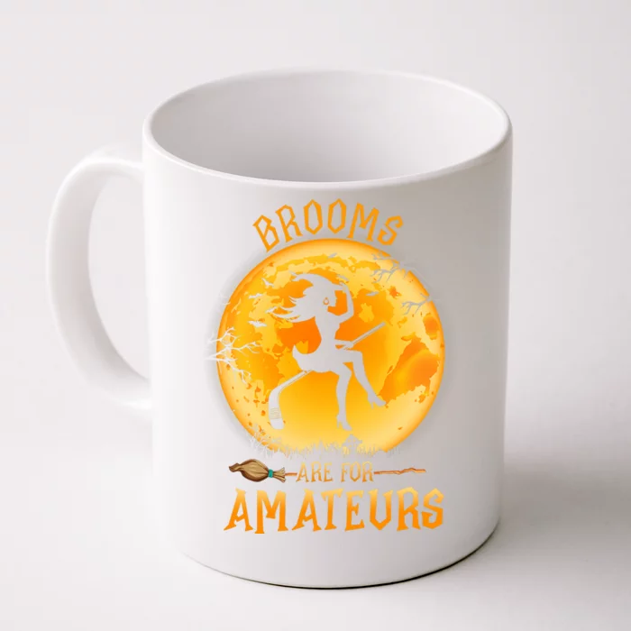 Brooms Are For Amateurs Witch Riding Hockey Stick Halloween Front & Back Coffee Mug