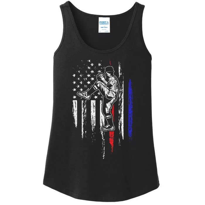 Baseball American Flag Pitcher USA Pitching 4th Of July Gift Ladies Essential Tank