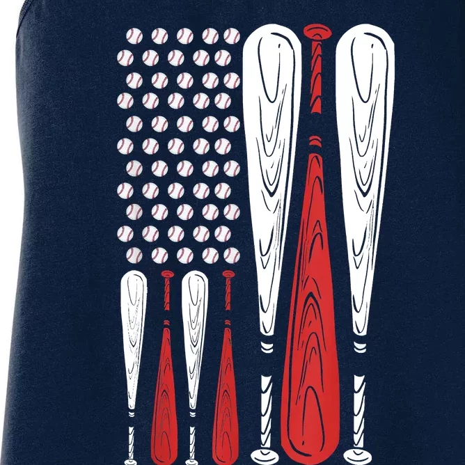 Baseball American Flag USA Flag Baseball Player Fans Women's Racerback Tank