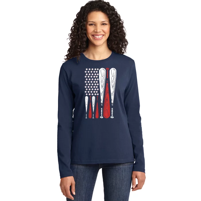 Baseball American Flag USA Flag Baseball Player Fans Ladies Long Sleeve Shirt