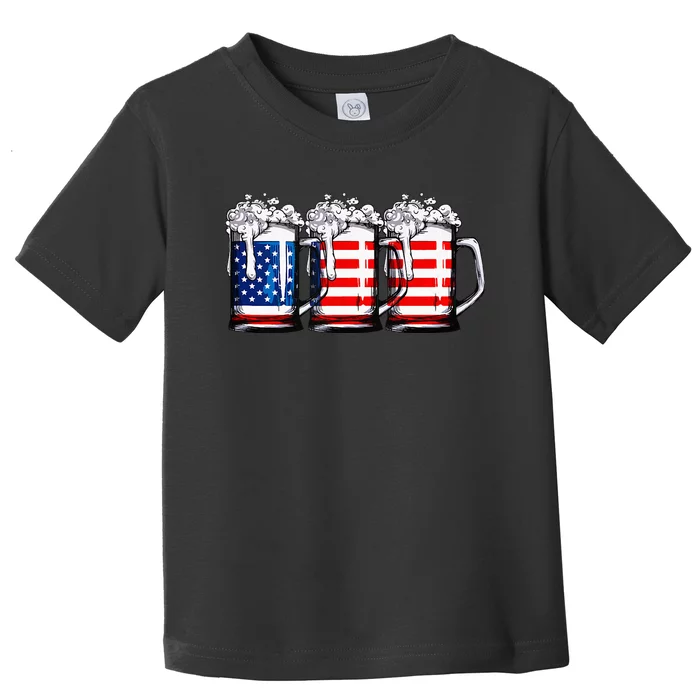 Beer American Flag 4th of July  Merica USA Drinking Toddler T-Shirt