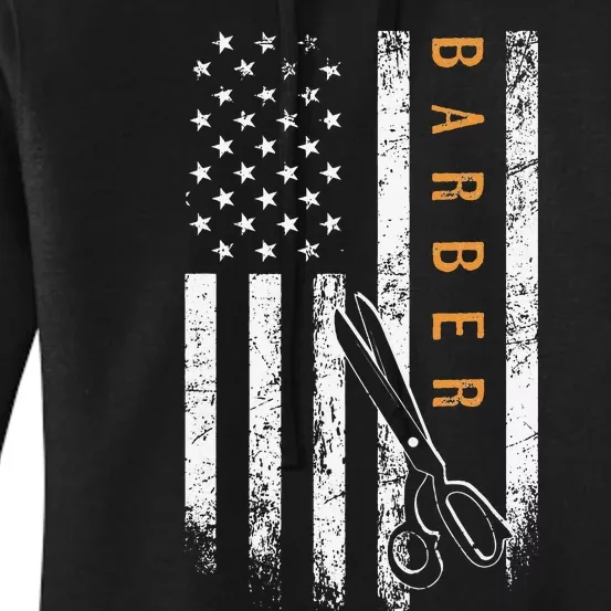 Barber American Flag Design Barbershop Women's Pullover Hoodie