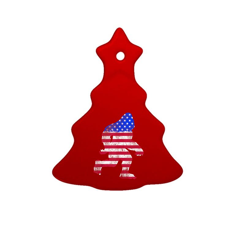 Bigfoot American Flag USA 4th Fourth Of July Red White Blue Tree Ornament