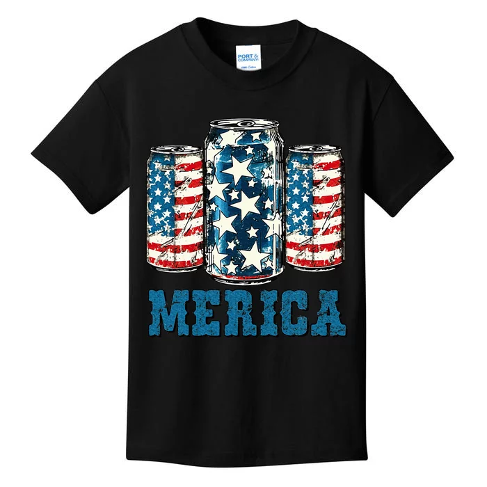 Beer American Flag Funny 4th Of July Merica Usa Drinking Kids T-Shirt