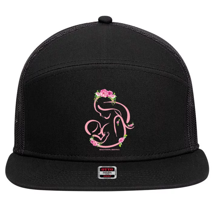 Breastfeeding Awareness Flowers Normalize Breastfeeding 7 Panel Mesh Trucker Snapback Hat