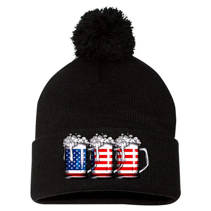 Beer American Flag 4th Of July Merica Drinking Usa Pom Pom 12in Knit Beanie