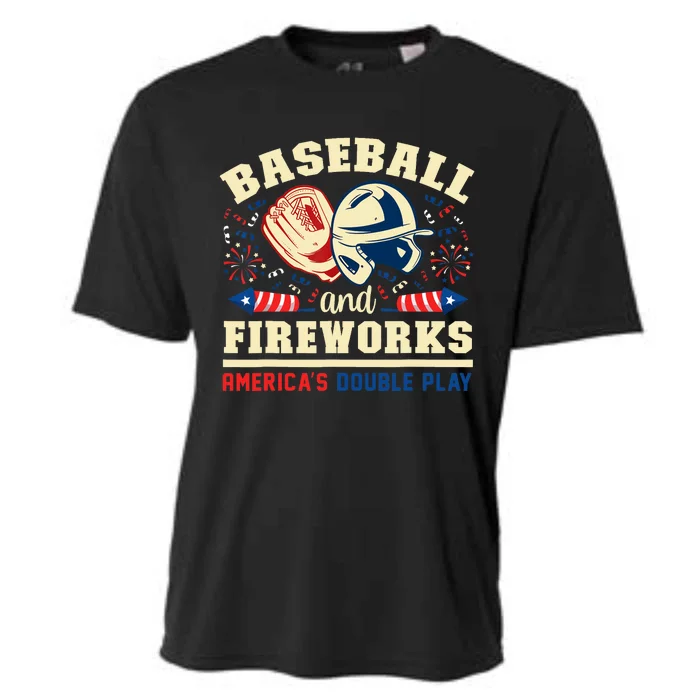 Baseball And Fireworks America's Double Play 4th Of July Cooling Performance Crew T-Shirt