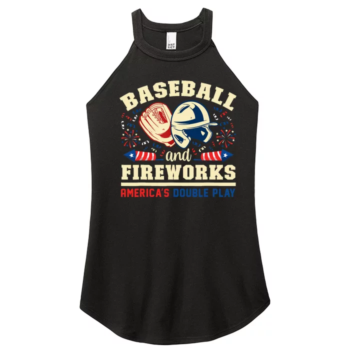 Baseball And Fireworks America's Double Play 4th Of July Women’s Perfect Tri Rocker Tank