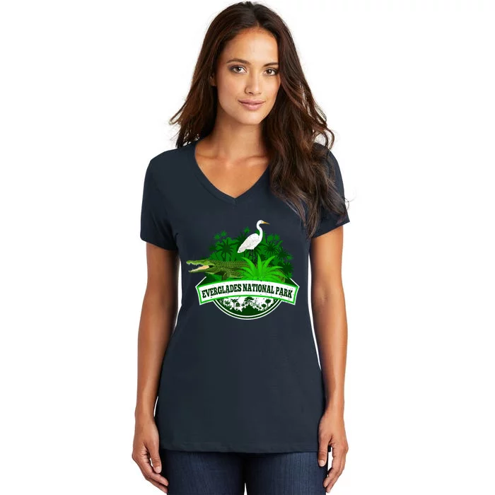 Bird And Florida Alligator Of Everglades National Park Women's V-Neck T-Shirt