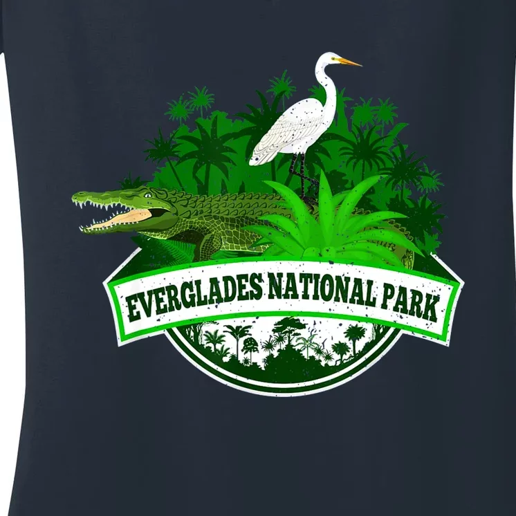 Bird And Florida Alligator Of Everglades National Park Women's V-Neck T-Shirt