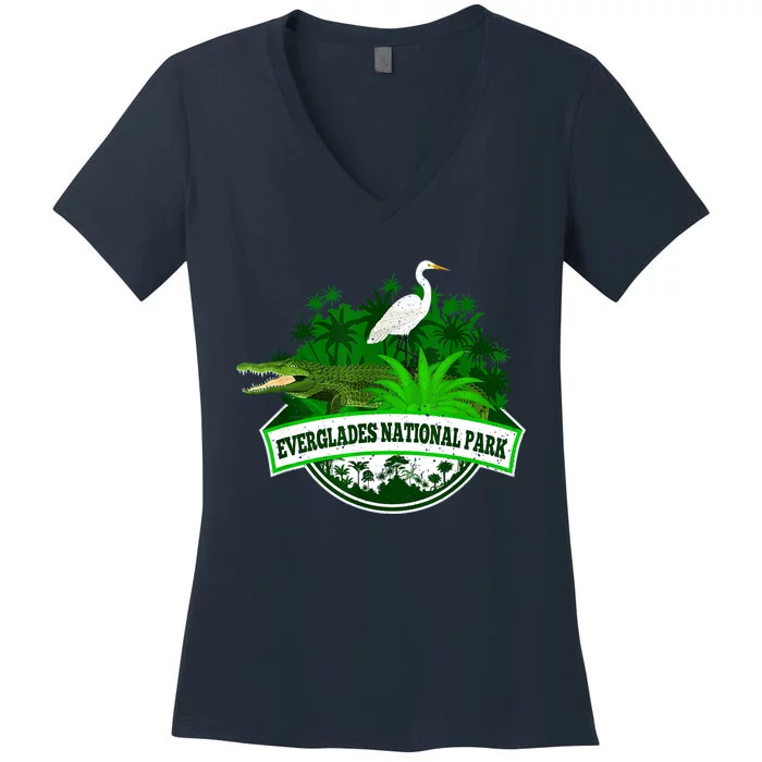 Bird And Florida Alligator Of Everglades National Park Women's V-Neck T-Shirt