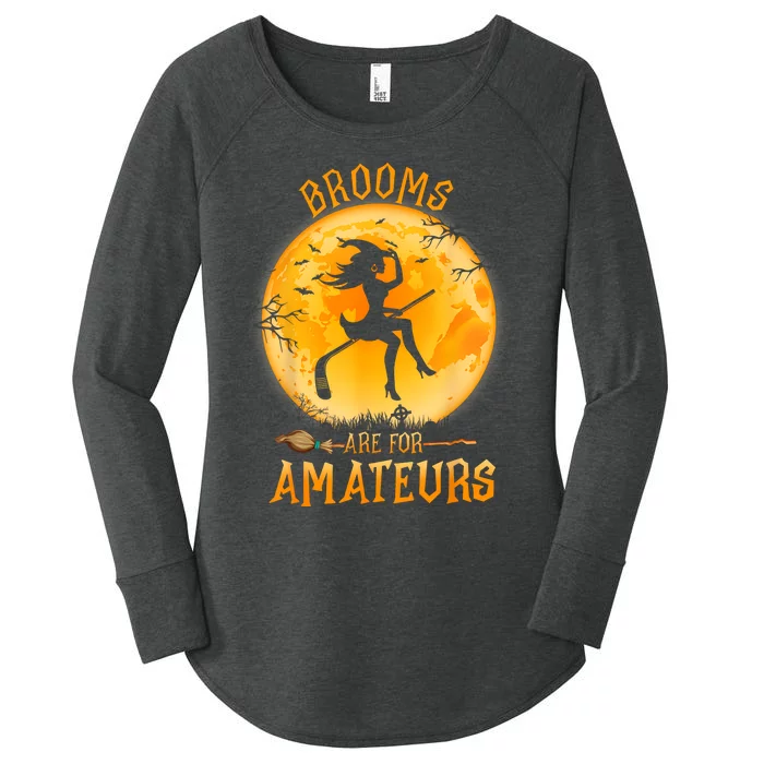 Brooms Are For Amateurs Witch Riding Hockey Stick Halloween Women's Perfect Tri Tunic Long Sleeve Shirt