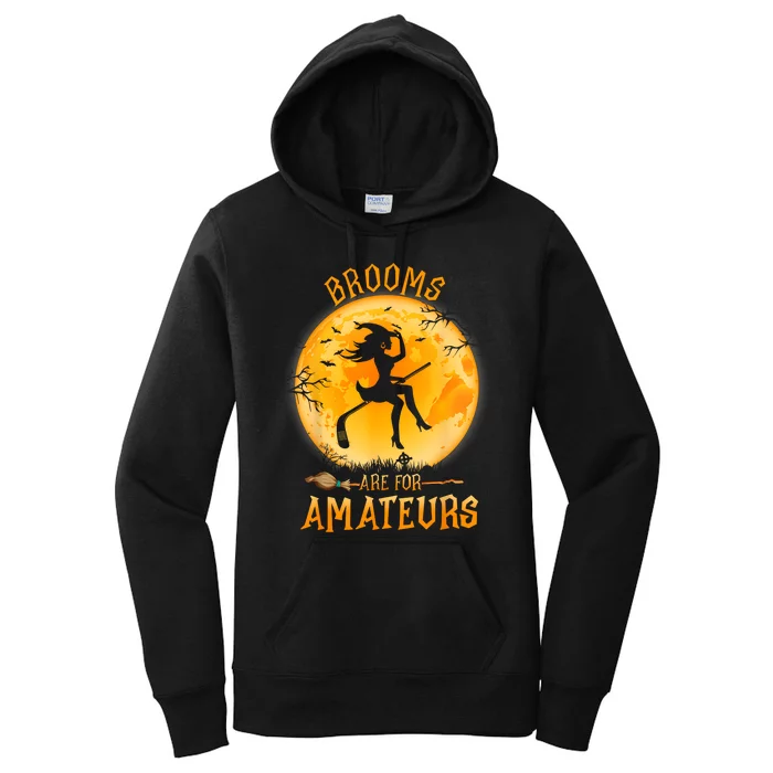 Brooms Are For Amateurs Witch Riding Hockey Stick Halloween Women's Pullover Hoodie