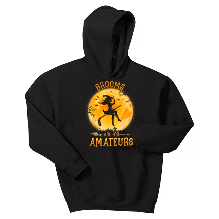 Brooms Are For Amateurs Witch Riding Hockey Stick Halloween Kids Hoodie