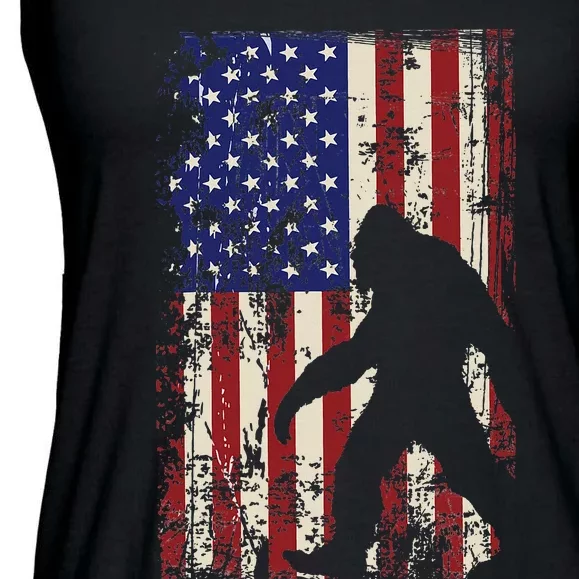 Bigfoot American Flag 4th Of July Patriotic Ladies Essential Flowy Tank