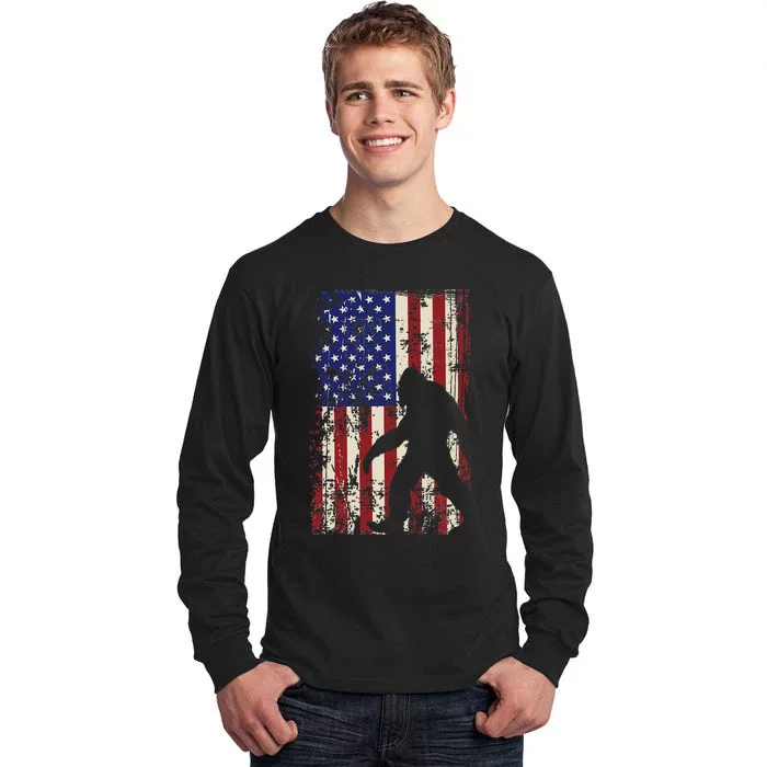 Bigfoot American Flag 4th Of July Patriotic Tall Long Sleeve T-Shirt