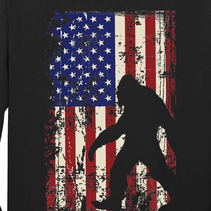 Bigfoot American Flag 4th Of July Patriotic Tall Long Sleeve T-Shirt