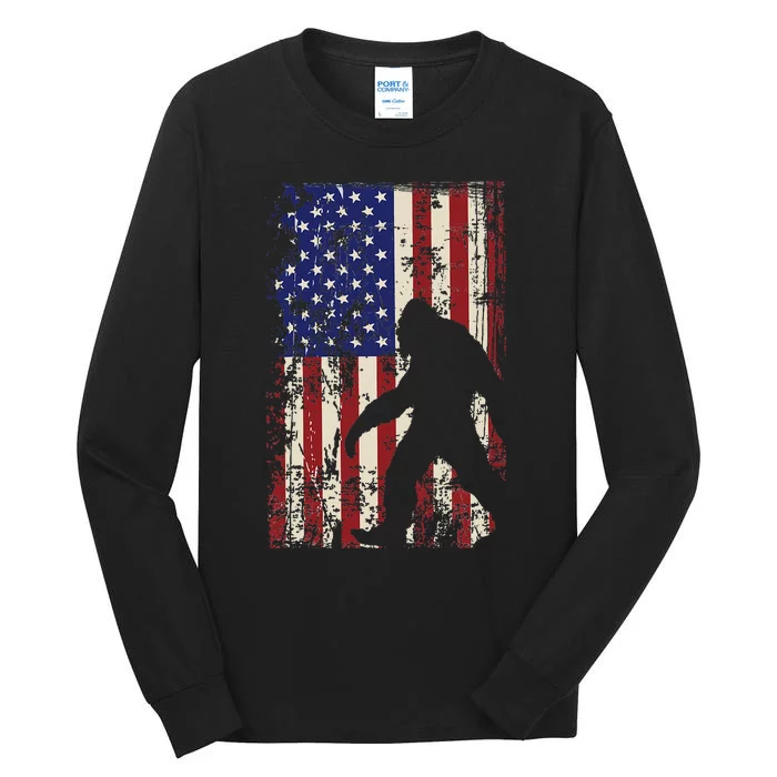 Bigfoot American Flag 4th Of July Patriotic Tall Long Sleeve T-Shirt