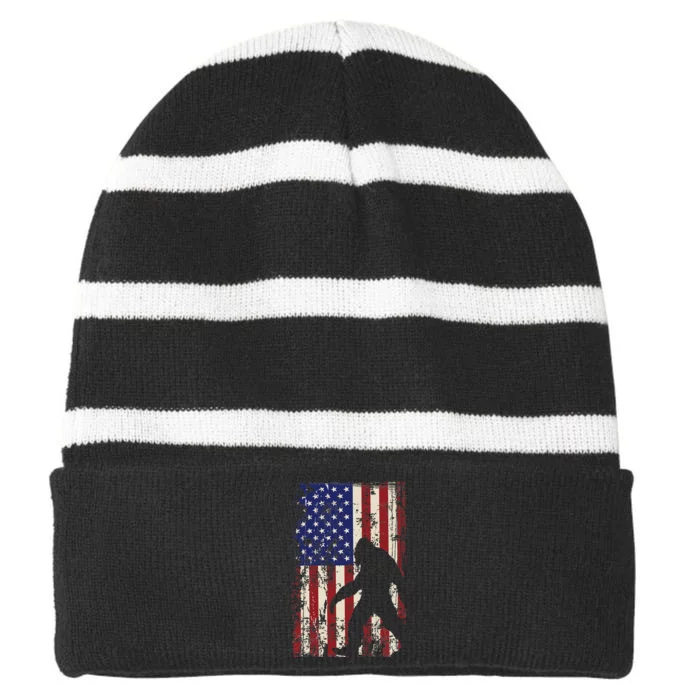 Bigfoot American Flag 4th Of July Patriotic Striped Beanie with Solid Band