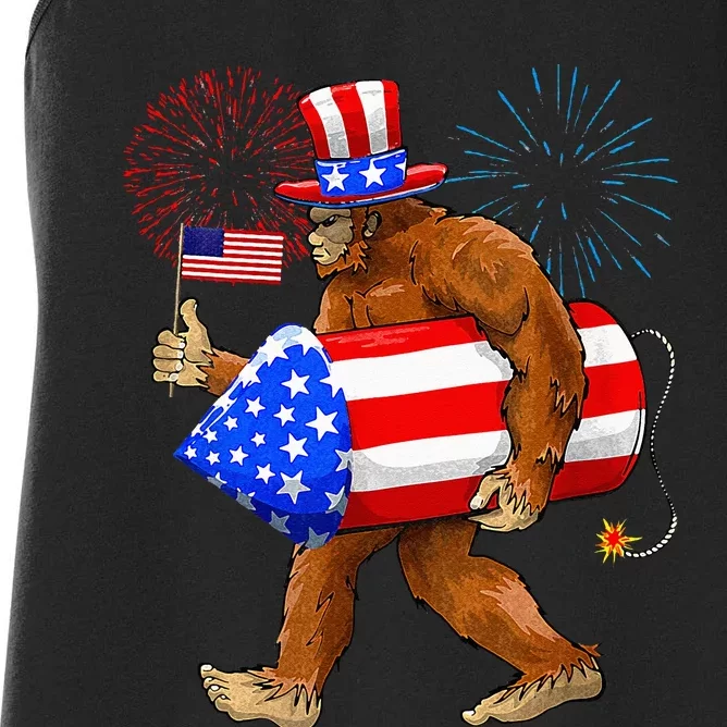 Bigfoot American Flag Funny 4th Of July Sasquatch Believe Women's Racerback Tank