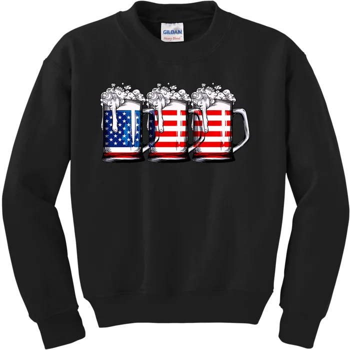 Beer American Flag 4th Of July Merica Drinking Usa Kids Sweatshirt