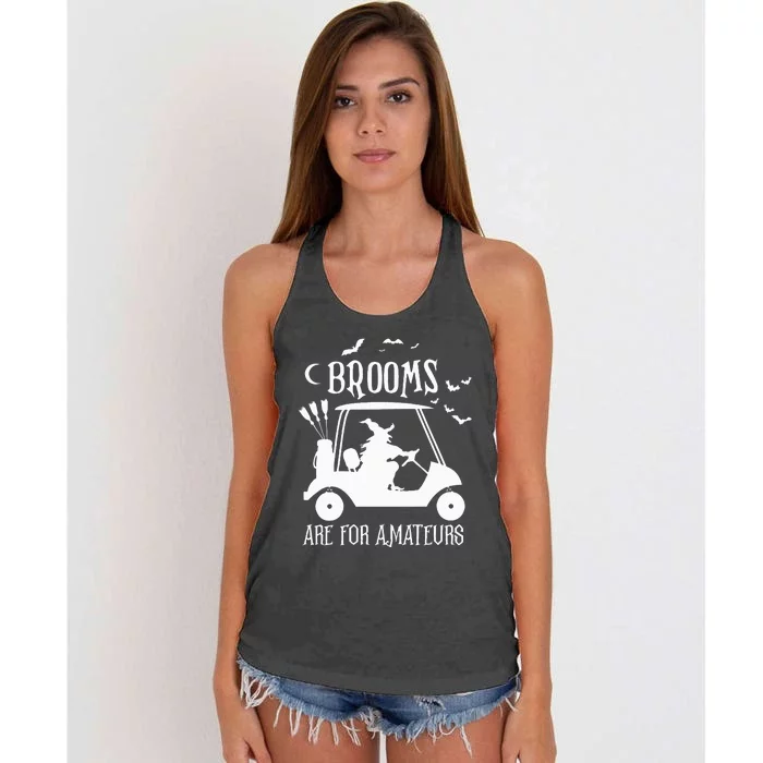 Brooms Are For Amateurs Witch Riding Golf Cart Halloween Women's Knotted Racerback Tank