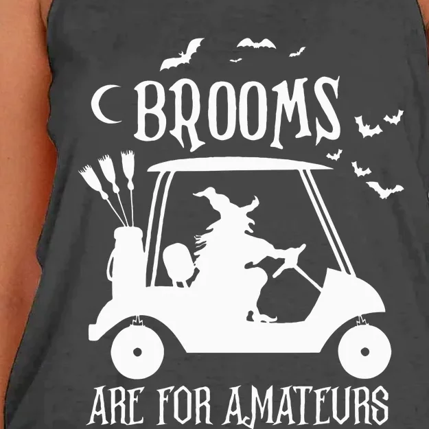 Brooms Are For Amateurs Witch Riding Golf Cart Halloween Women's Knotted Racerback Tank