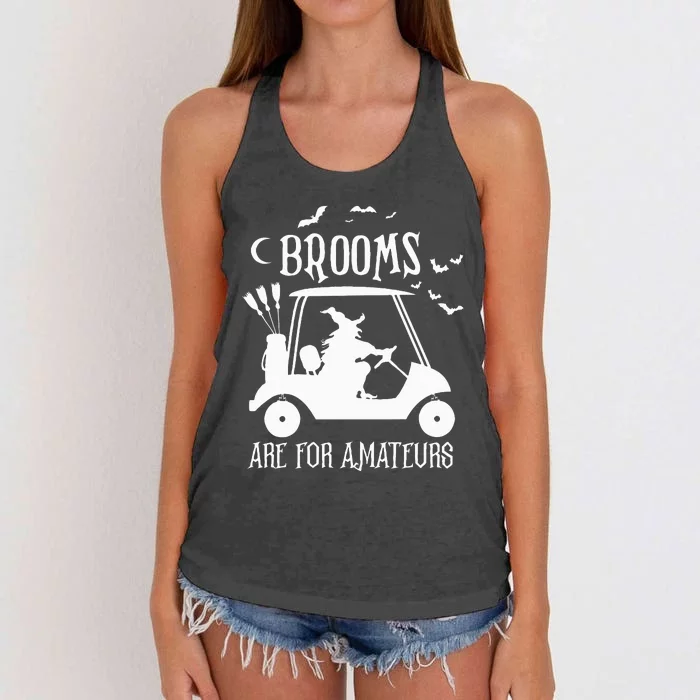 Brooms Are For Amateurs Witch Riding Golf Cart Halloween Women's Knotted Racerback Tank