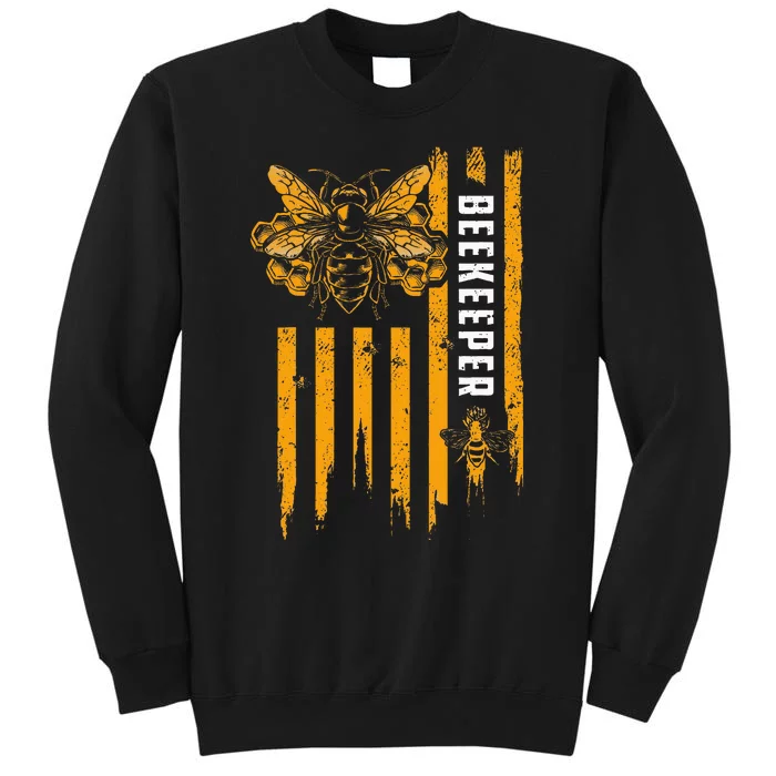 Beekeeping American Flag Honeycomb Honey Bees Beekeeper Tall Sweatshirt