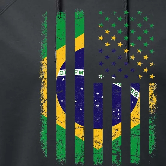 Brazilian American Flag Brazilian Roots Brazil America Performance Fleece Hoodie