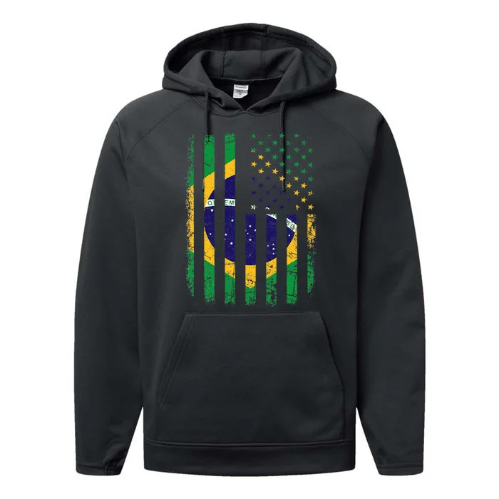 Brazilian American Flag Brazilian Roots Brazil America Performance Fleece Hoodie