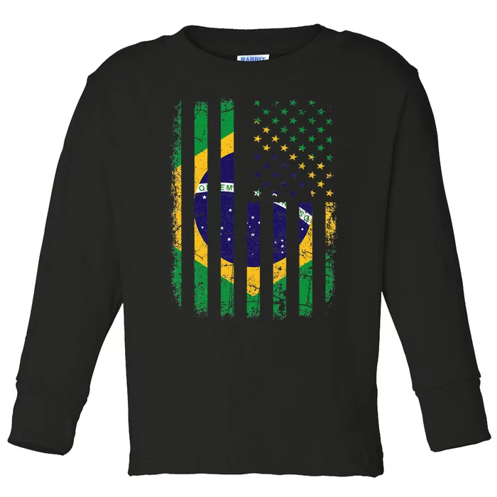 Brazilian American Flag Brazilian Roots Brazil America Toddler Long Sleeve Shirt