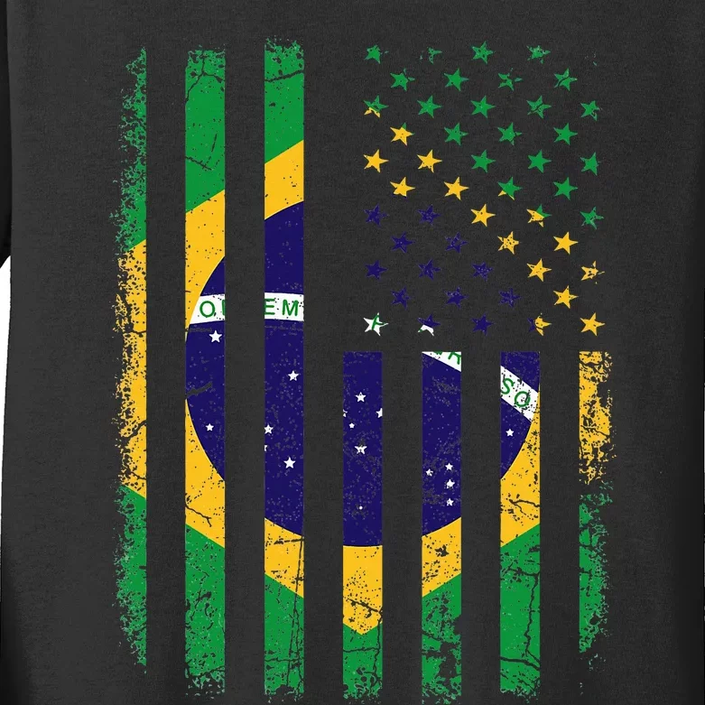 Brazilian American Flag Brazilian Roots Brazil America Kids Long Sleeve Shirt