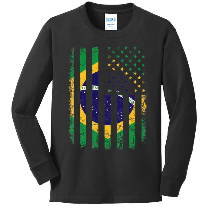 Brazilian American Flag Brazilian Roots Brazil America Kids Long Sleeve Shirt