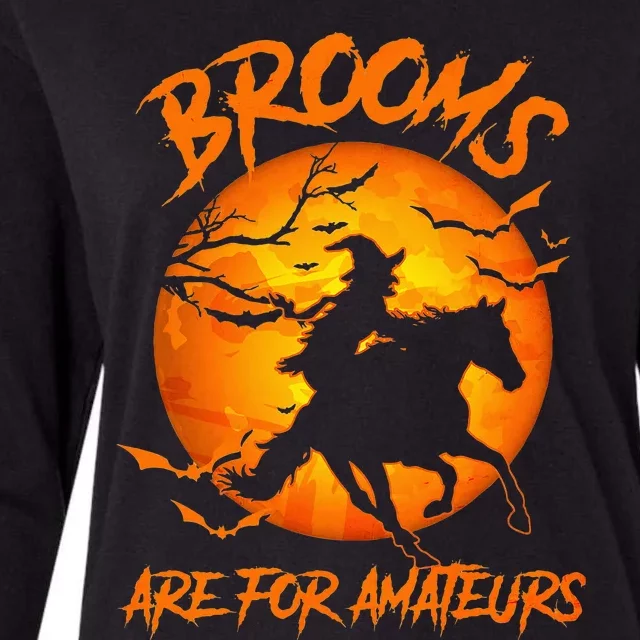 Brooms Are For Amateurs Witch Riding Horse Halloween Womens Cotton Relaxed Long Sleeve T-Shirt