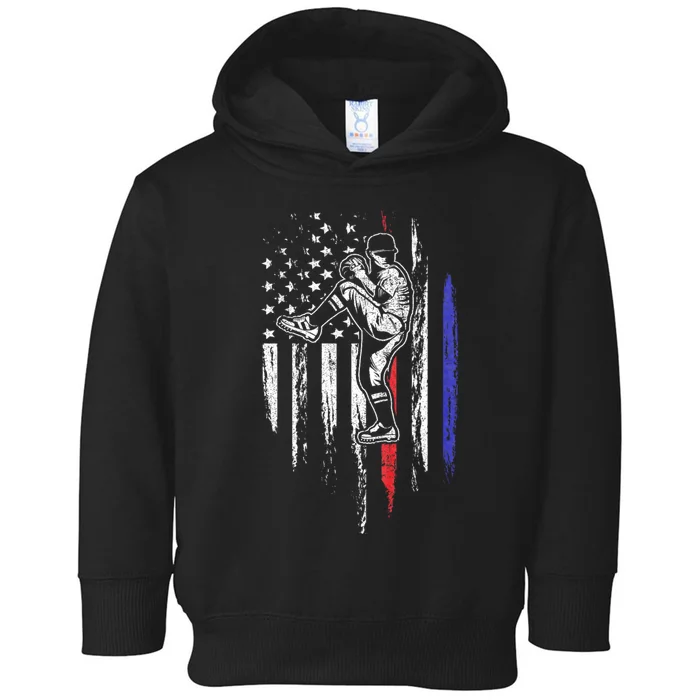 Baseball American Flag Pitcher Usa Pitching 4th Of July Gift Toddler Hoodie