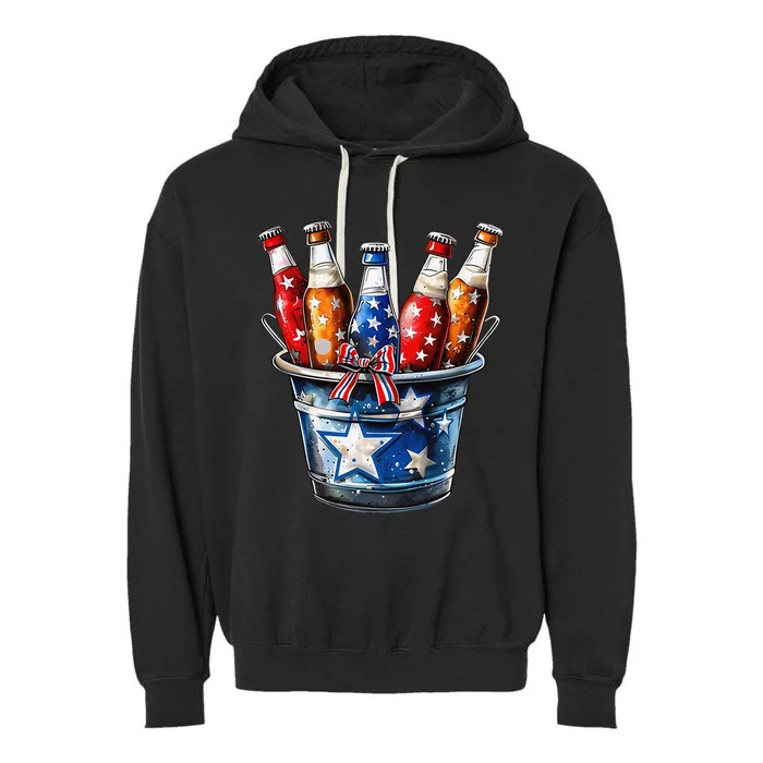 Beer American Flag 4th Of July Merica Usa Drinking Garment-Dyed Fleece Hoodie