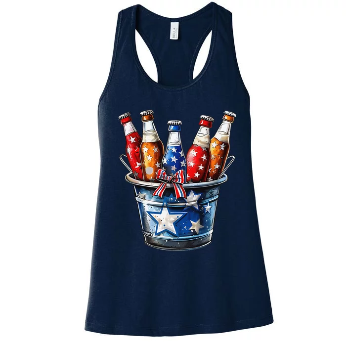 Beer American Flag 4th Of July Merica Usa Drinking Women's Racerback Tank