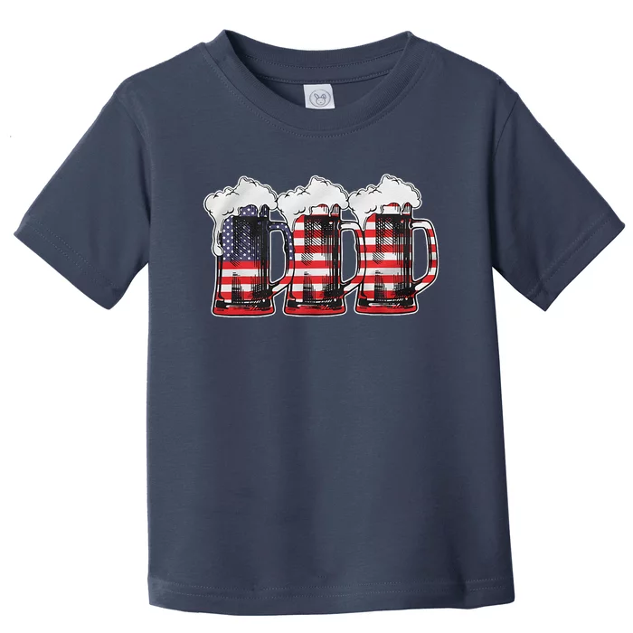 Beer American Flag 4th Of July Merica Drinking Usa Toddler T-Shirt