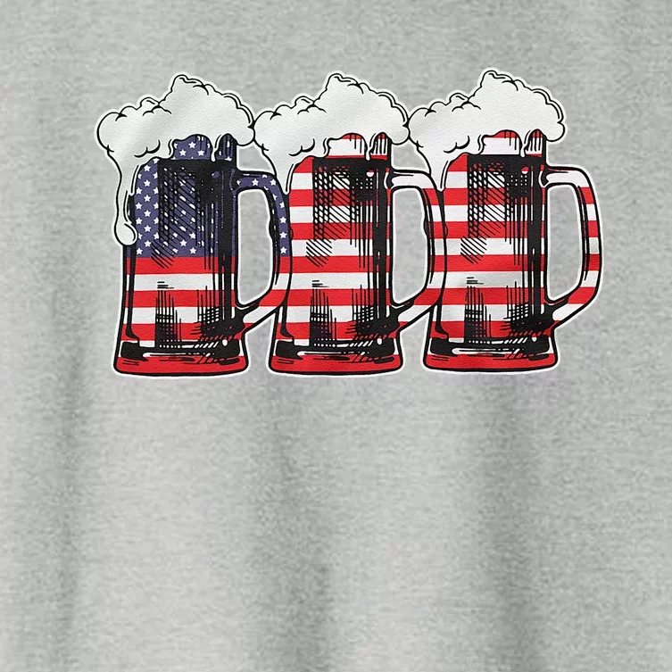 Beer American Flag 4th Of July Merica Drinking Usa Women's Crop Top Tee