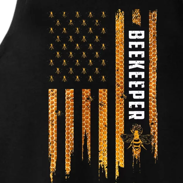 Beekeeping American Flag Honeycomb Honey Bees Ladies Tri-Blend Wicking Tank