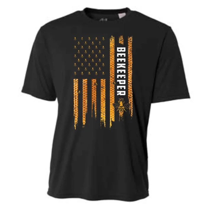 Beekeeping American Flag Honeycomb Honey Bees Cooling Performance Crew T-Shirt