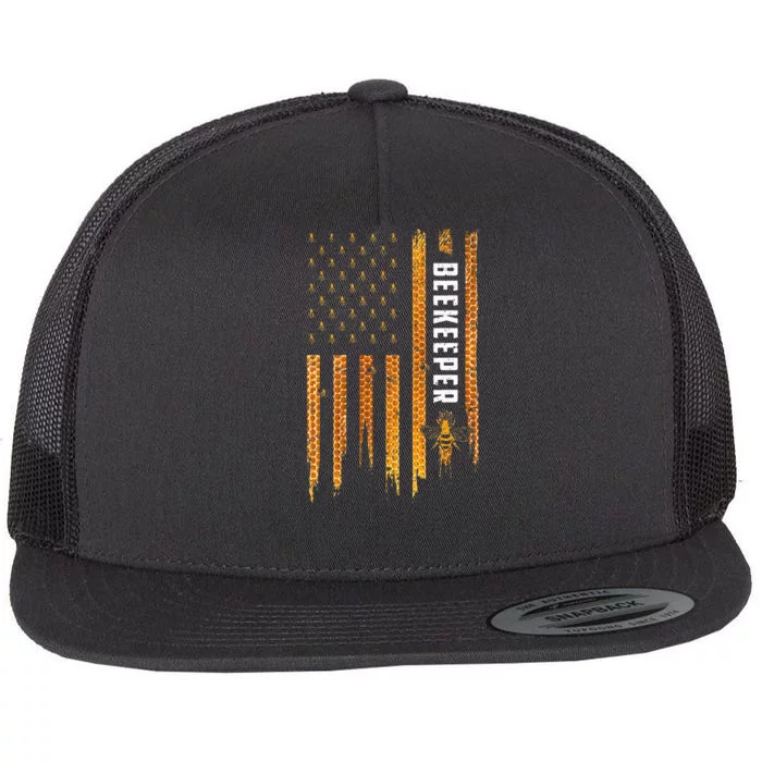 Beekeeping American Flag Honeycomb Honey Bees Flat Bill Trucker Hat